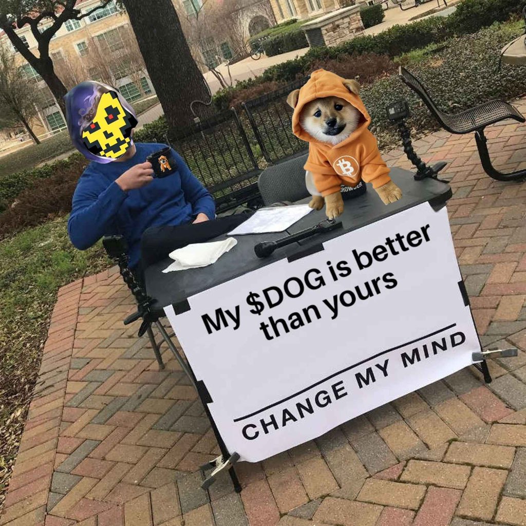 Table’s set, hoodie on, and $DOG is spitting pure Bitcoin facts. Bring your arguments, but unless they’re backed by sats, you're just coping.