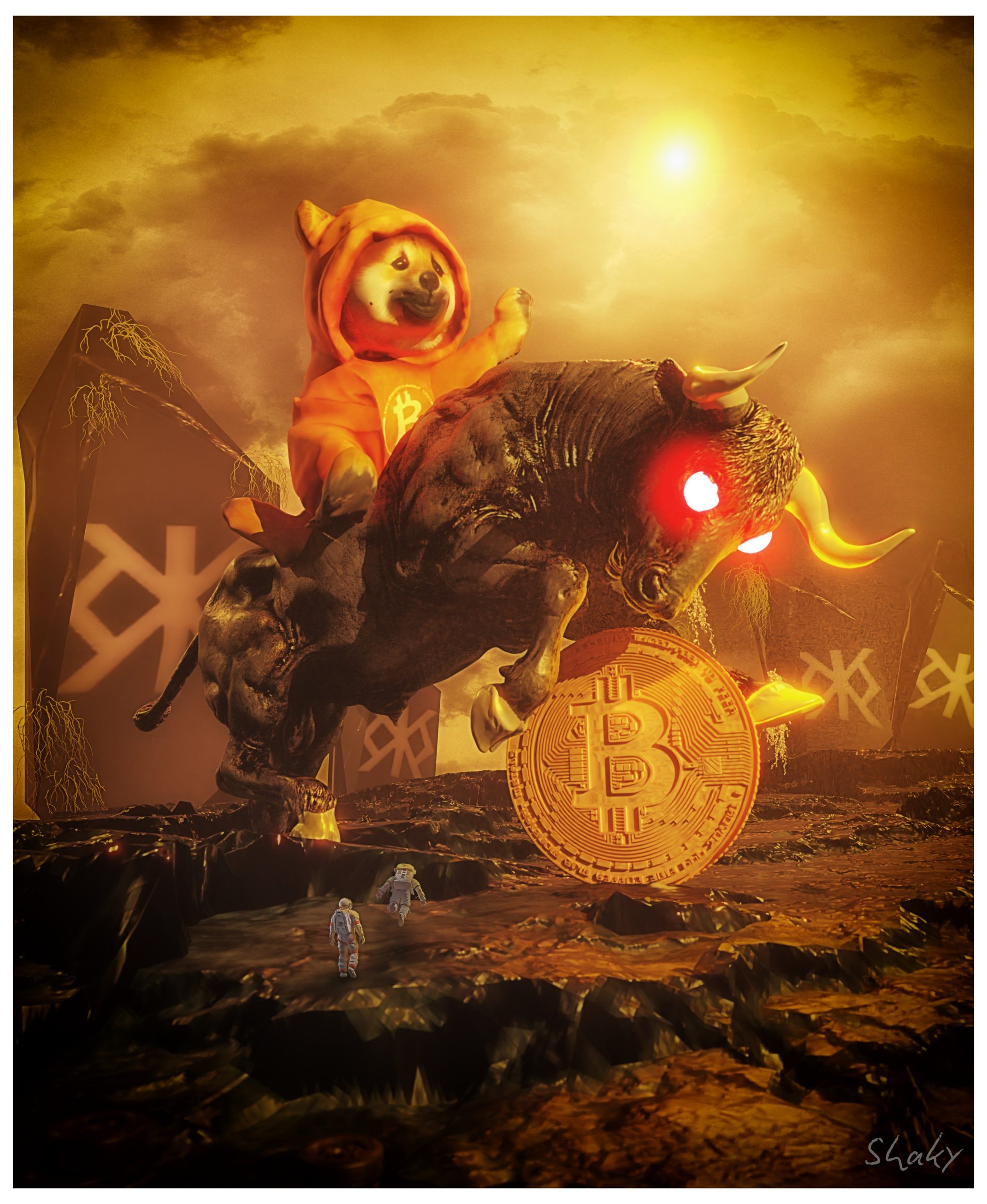 Eyes glowing, horns charging, and Bitcoin blazing—$DOG dominates the lava markets from the top of the beast. The bull run isn’t coming. It’s already unleashed.