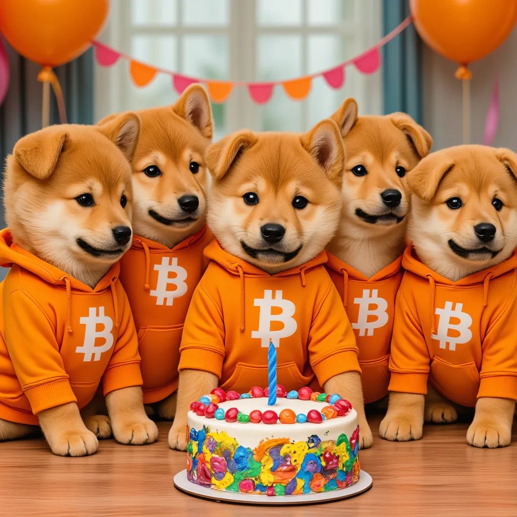 Five deep, orange-clad, and Bitcoin-born—this is what a decentralized birthday bash looks like. One candle, infinite memetic fire. $DOG didn’t grow up—it multiplied. The strongest memecoin brought cake and chaos.