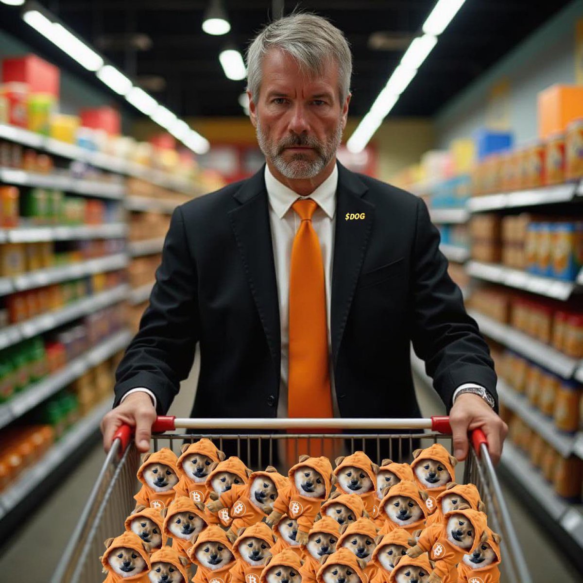 Michael Saylor isn’t grocery shopping, he’s stacking $DOG like satoshis. Bitcoin DeFi’s most aggressive DCA just got fluffy. $DOG is the cart, the asset, and the yield strategy.