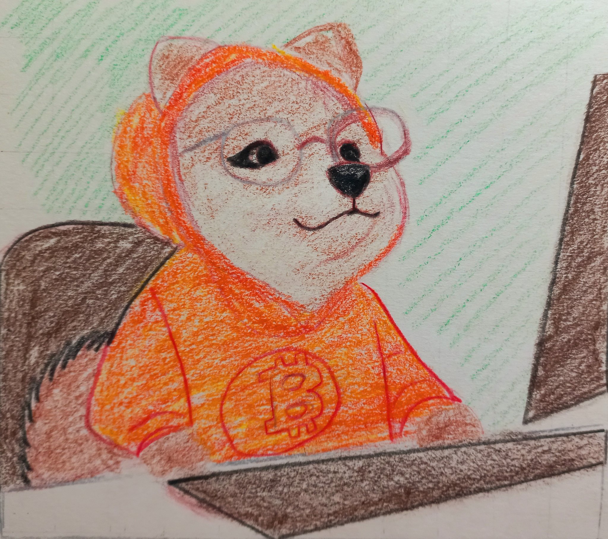 Studious and laser-focused, $DOG is deep in Bitcoin charts, decoding blocks like it’s bedtime alpha. Orange hoodie = orange pill.