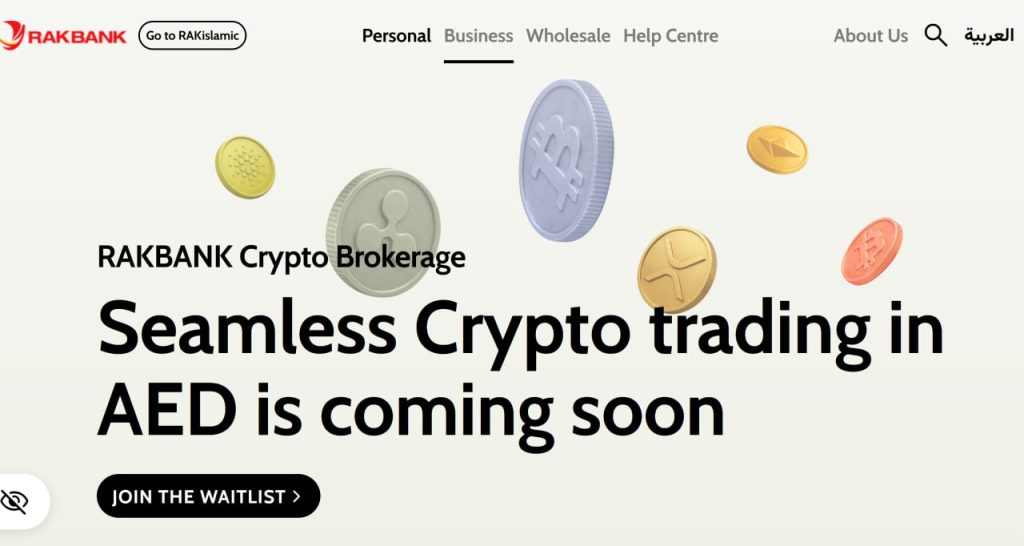 Rakbank announced crypto trading. Source: Rakbank website