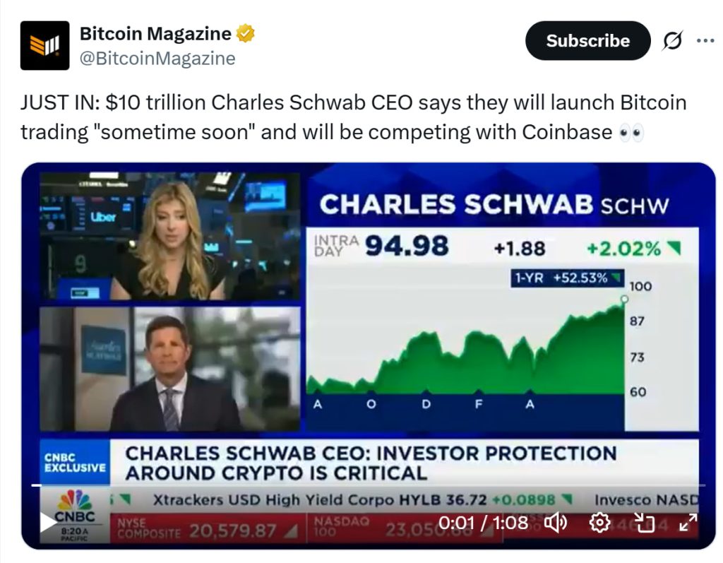 Rick Wurster announcing plans for spot Bitcoin, Ether trading on CNBC