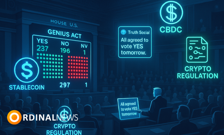 Trump Says Lawmakers Will Vote in Favor of GENIUS Act Tomorrow Morning