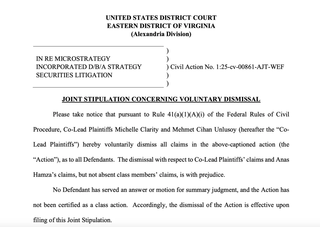Strategy lawsuit dismissal document. Source: PACER