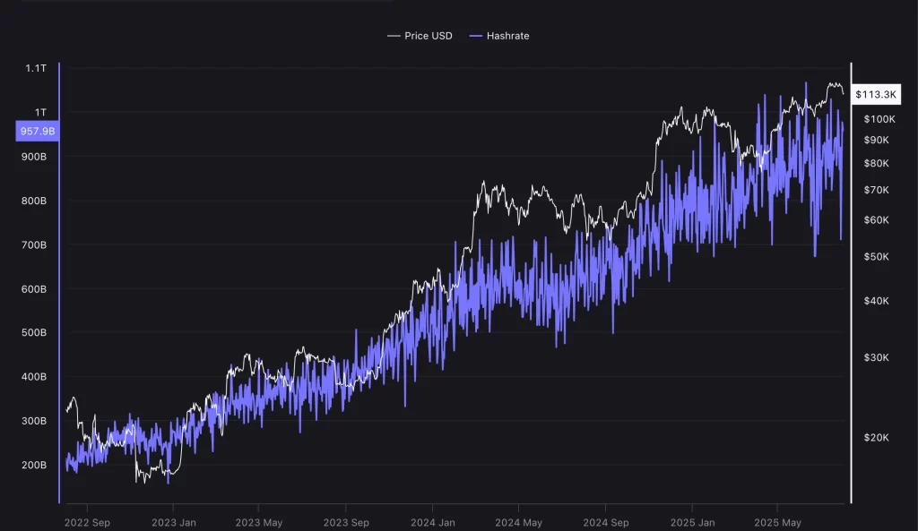 The Bitcoin network’s hashrate represents the total amount of computing power deployed to secure the network. Source: CryptoQuant