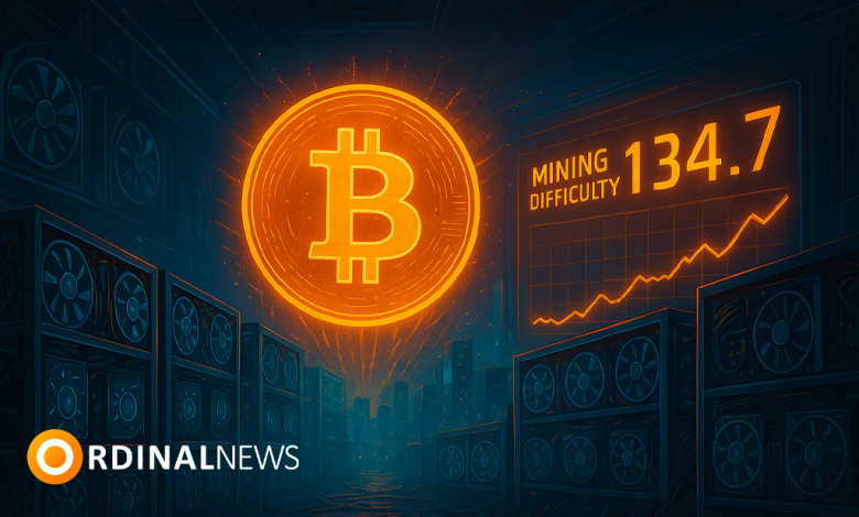 Bitcoin Network Mining Difficulty Climbs to Record 134.7 Trillion