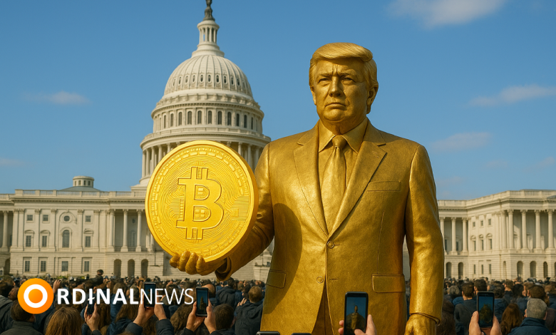 Memecoiners Unveil 12-Foot Golden Trump Bitcoin Statue Near US Capitol